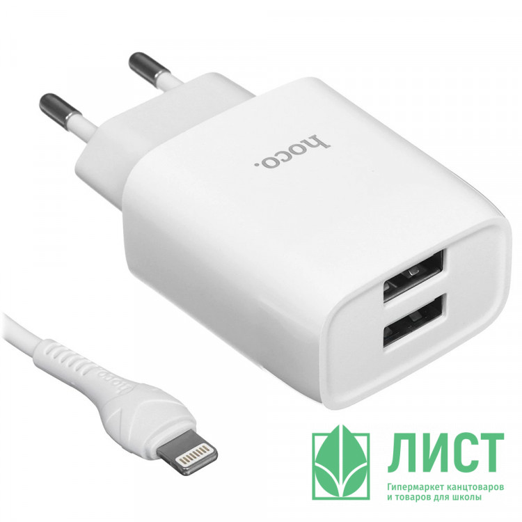 Зарядное устройство сетевое 2USB + кабель Type-C HOCO C73A Glorious, белый