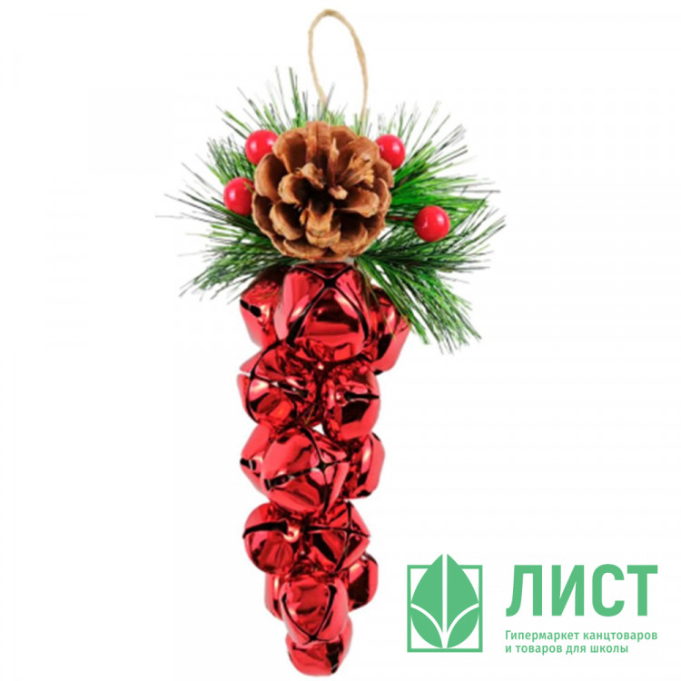 Украшение декор.подвеска металл. "Бубенчики с декором" 09*17см, гроздь цв.красный арт.94624
