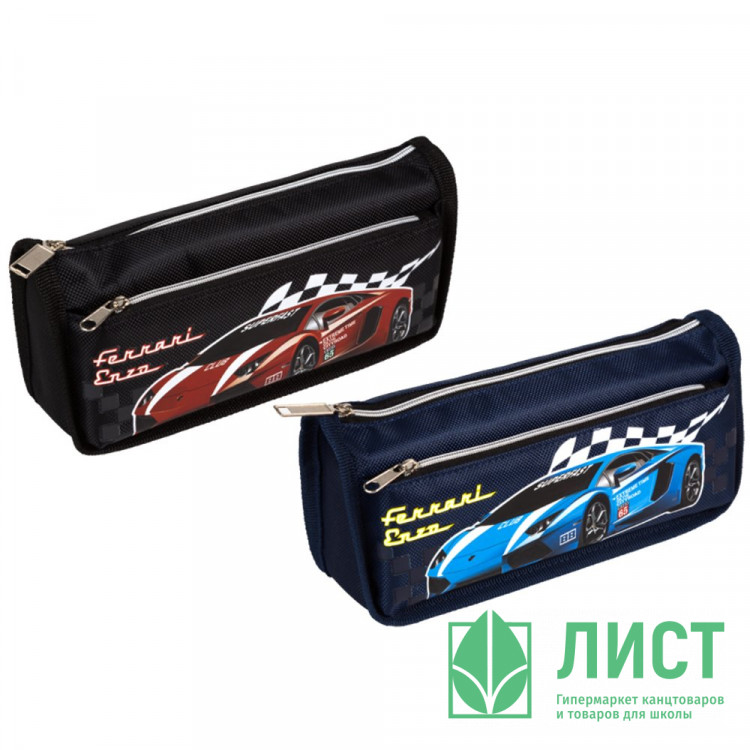 Пенал-косметичка 2 отделения (deVente) Ferrari объемный карман 210x85x70мм ассорти арт.7020582