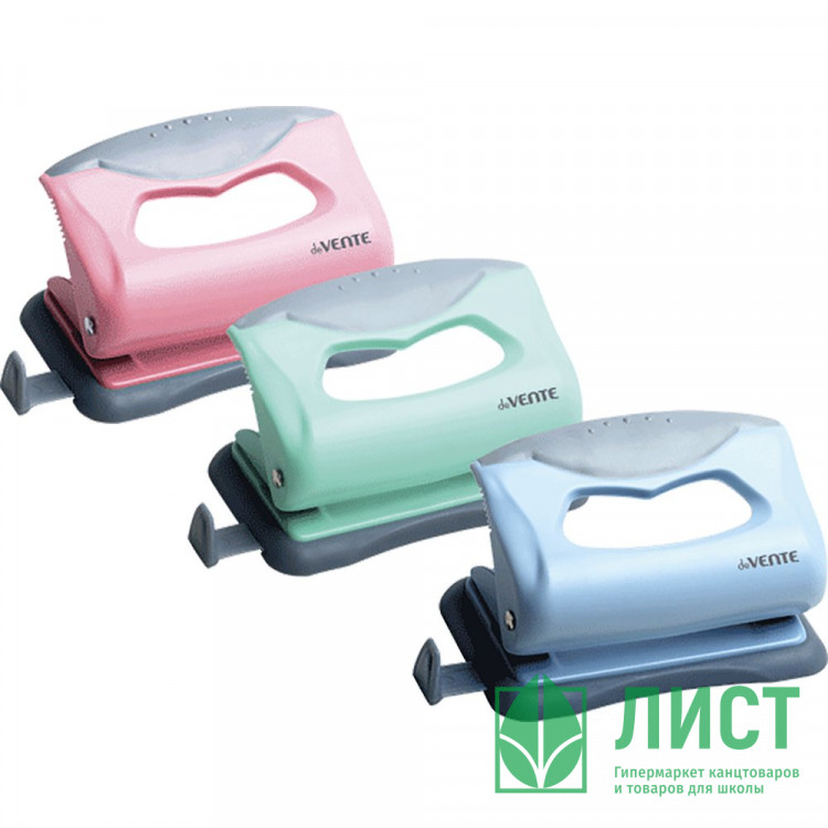 Дырокол (10л) deVENTE пластиковый с каучуковой вставкой, с линейкой Pastel арт.4020900 (Ст.)