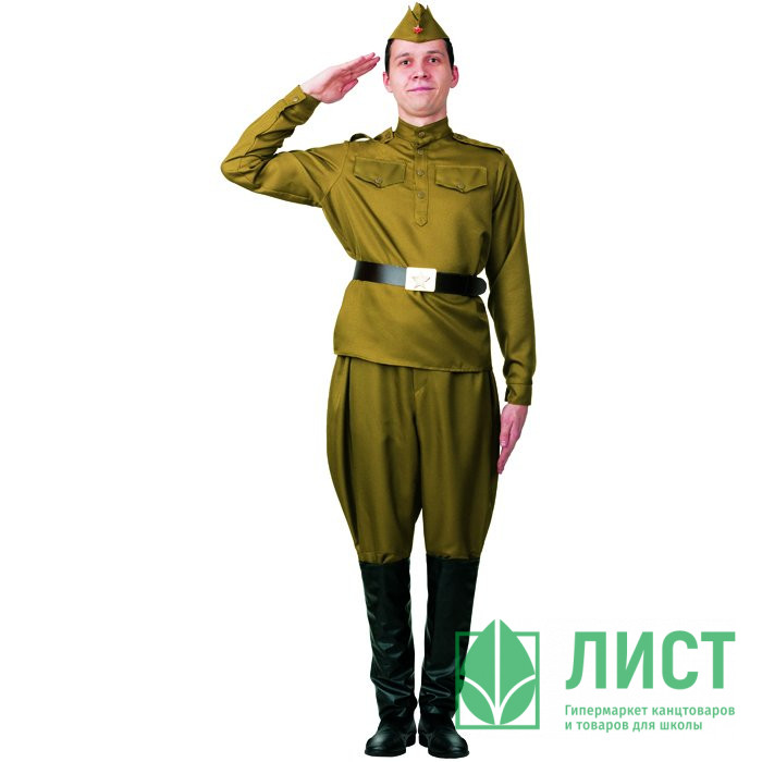 Костюм М Солдат галифе (гимнастерка,брюки,головной убор,ремень) р.42 ткань арт.2031-1-42