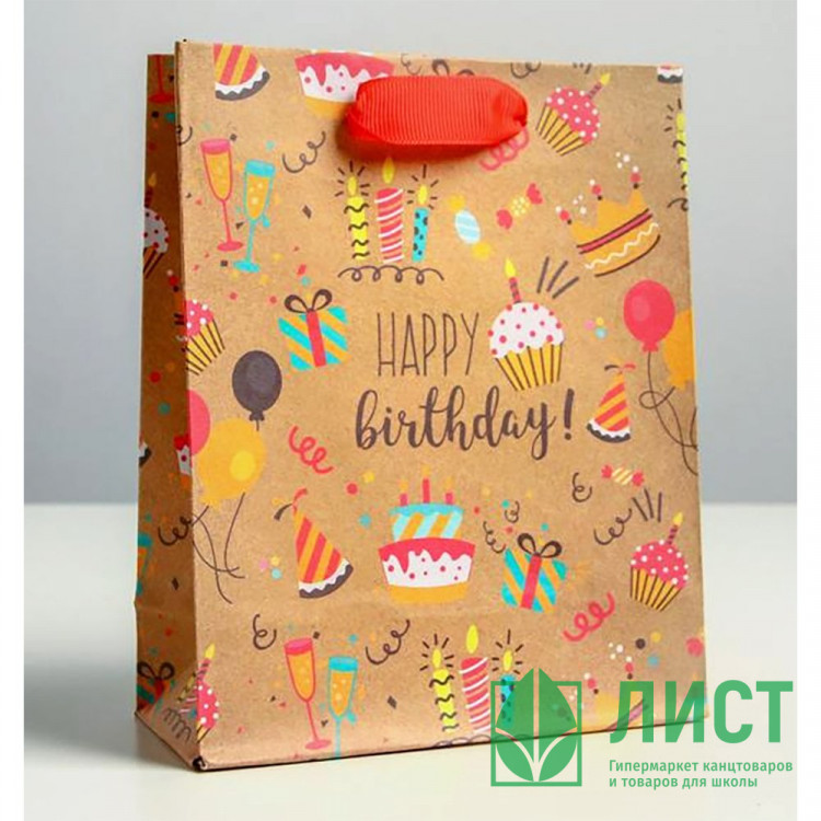 Пакет подароч. крафт 12*15*5.5см С Днем Рождения арт.4764573