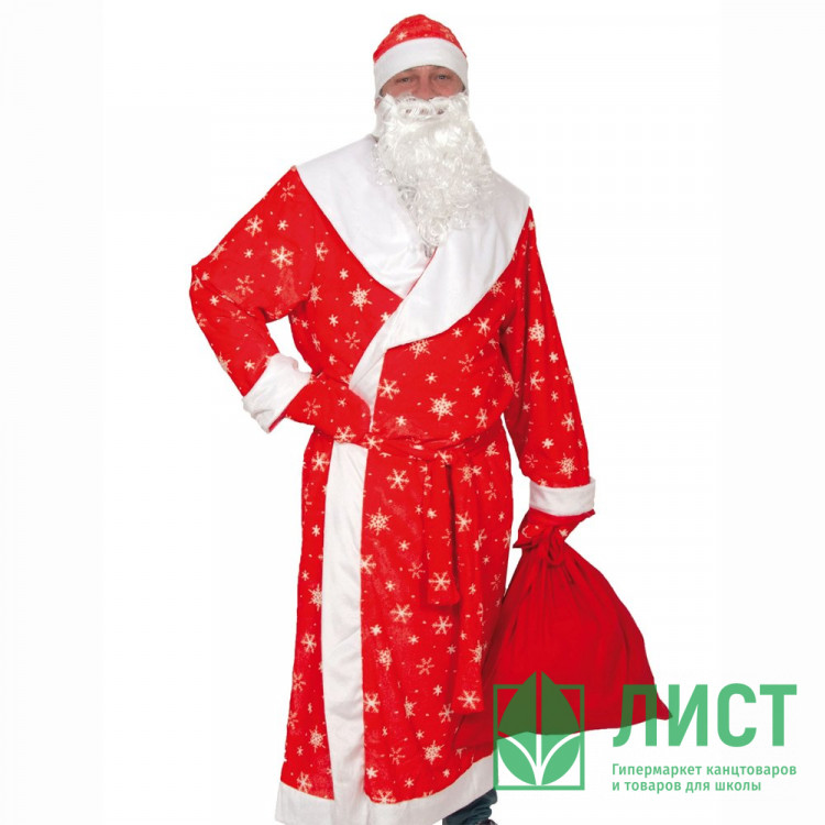 УЦЕНКАКостюм Дед Мороз красный (шап,шуба,вар,борода) р.56-58/188 оттеняет ворот розовым арт.1033-XL