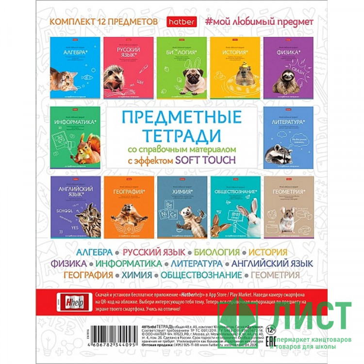 Комплект предметных тетрадей 12 штук 48 листов Hatber Мой любимый предмет арт.48Т5лВd
