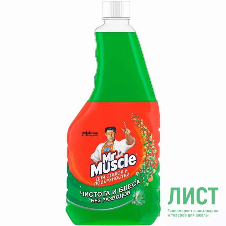Чистящее средство для стекол 530мл Mr Muscle запасной блок Утренняя роса (Зелёный) (Ст.12)