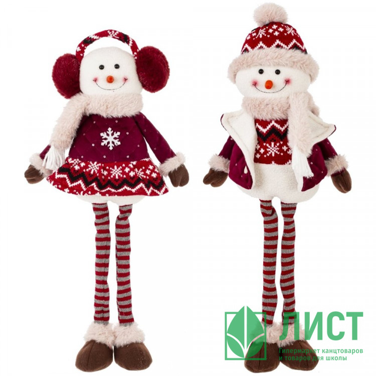 Игрушка декор. "Снеговики, в наушниках, в шапочке" 53см цв.красный/белый 2 вида арт.821898
