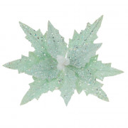 Украшение декор. на клипсе "Цветок. Пуансеттия" 23см цв.мятный с блёстками серебро арт.764836