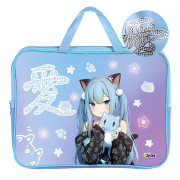 Папка А4 текстиль на молнии ручка-тесьма широкая боковинка Оникс Аниме Нэко фольга арт. ПМД 4-22