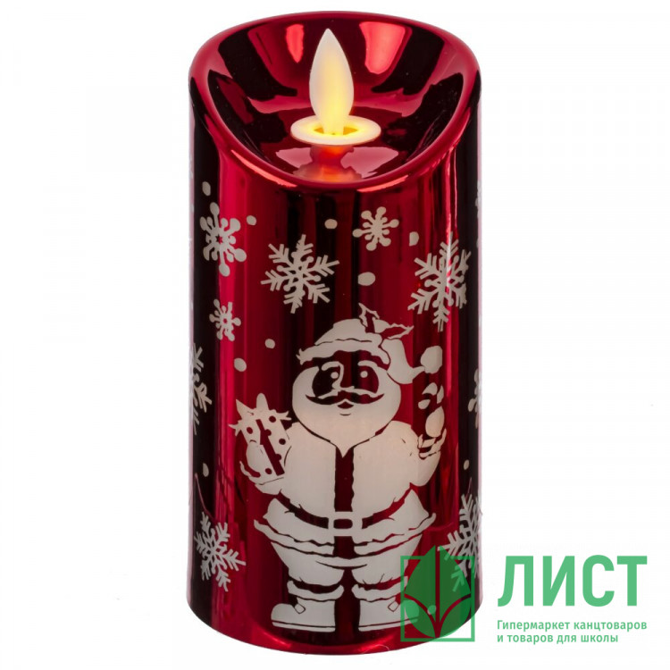 Свеча LED на батарейках (3*ААА) "Красный Дед Мороз" 14,5*7,5см арт.812877