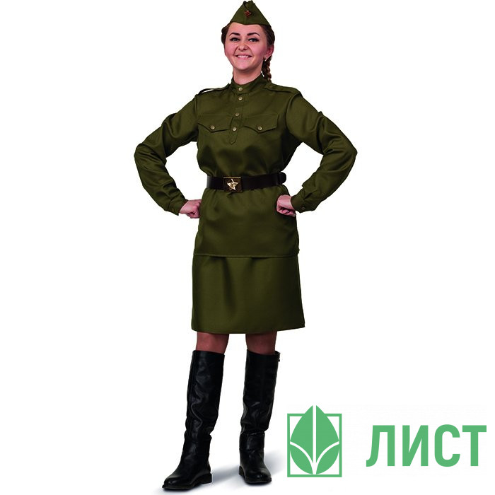 Костюм взрослый Солдатка (блуза,юбка,ремень,пилотка) р.42 текстиль арт.2030-42