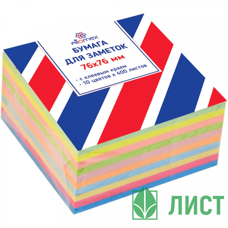 Блок самоклеющийся 76*76 400л 6 неоновых+4 пастельных цвета (Attomex) арт.2010422 (Ст.72)