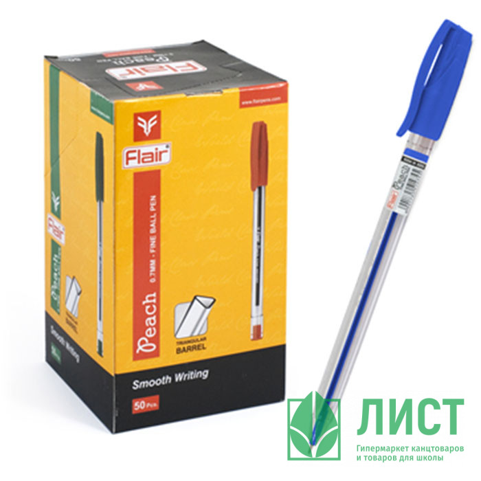 Ручка шариковая  прозрачный корпус  (Flair) арт.F-1150 "PEACH" синий, 1 мм трехгранный корпус