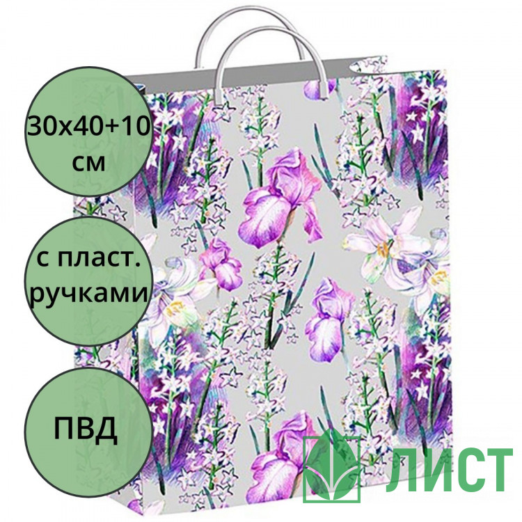 Пакет ПВД с пластиковыми ручками 30*40+10см Винтаж серый