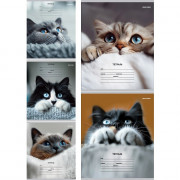 Тетрадь 12 листов косая линия с дополнительной горизонтальной Prof-Press Кошачьи мордочки ассорти арт.12-4460