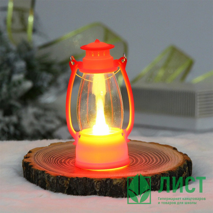 Сувенир с подсветкой LED "Фонарь Семейный вечер" 13см цв.красный арт.700-0625