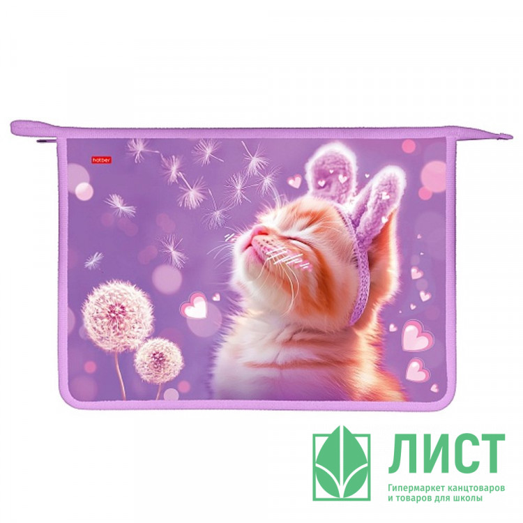 Папка школьная для тетрадей А4 на молнии 2 отделения (Hatber) Солнечный котик арт.AMc_04043
