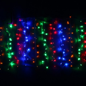 Гирлянда электрическая уличная занавес Дождь 1,5*2,5м 360LED цвет мульти (светлый провод) 8режимов арт.196-502