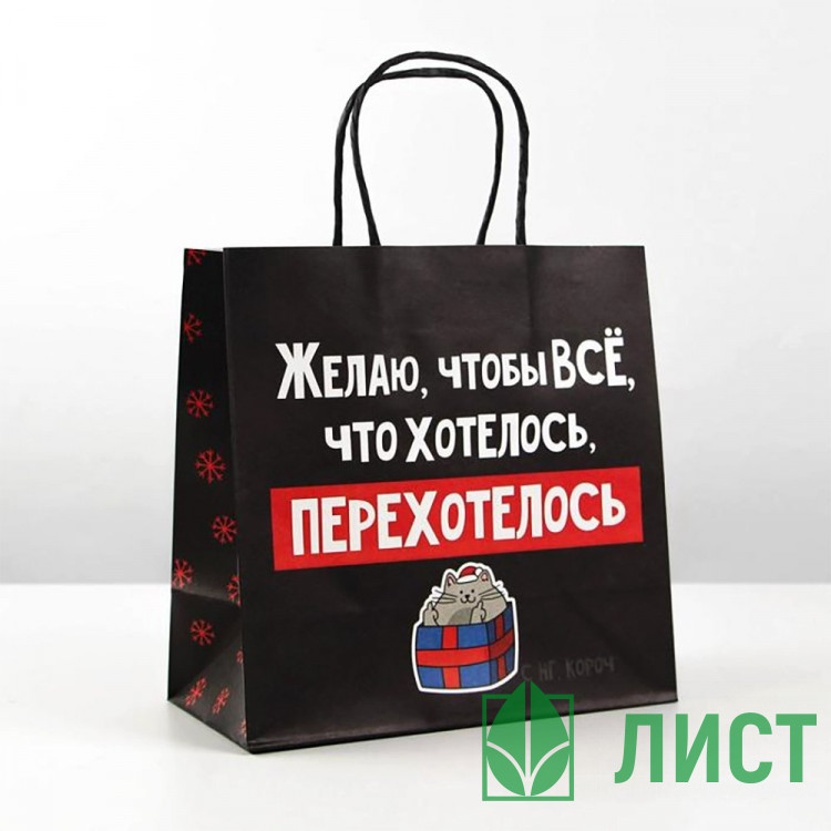 Пакет подароч. 22*22*11см крафт «Чтобы всё хотелось» арт.6249077