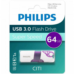 Флеш диск 64GB USB 3.0 PHILIPS CITI, белый/фиолетовый