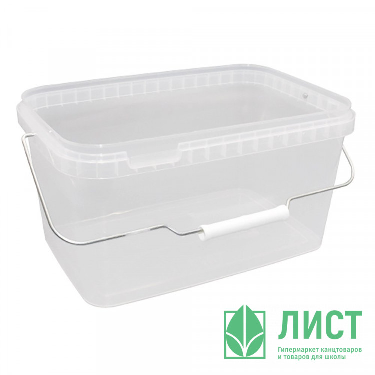 Ведро пищевое б/к, с мет. ручкой прямоугольный 5,8л 293х198мм цвет прозрачный