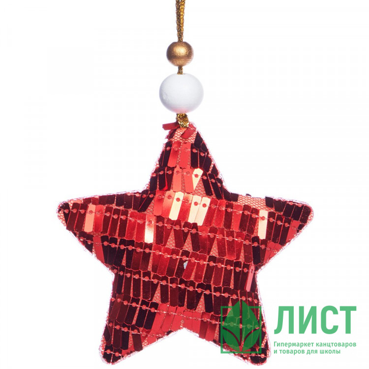 Украшение декор.подвесное текстиль/платик/дерево "Звезда" 08см цв.красный арт.92365