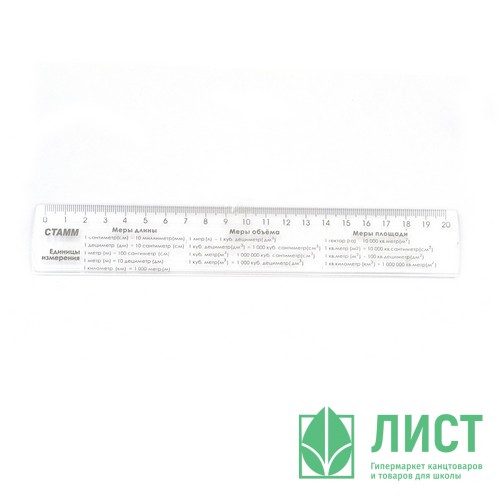 Линейка 20см (СТАММ) ЕДИНИЦЫ ИЗМЕРЕНИЯ прозрачная арт.ЛС01