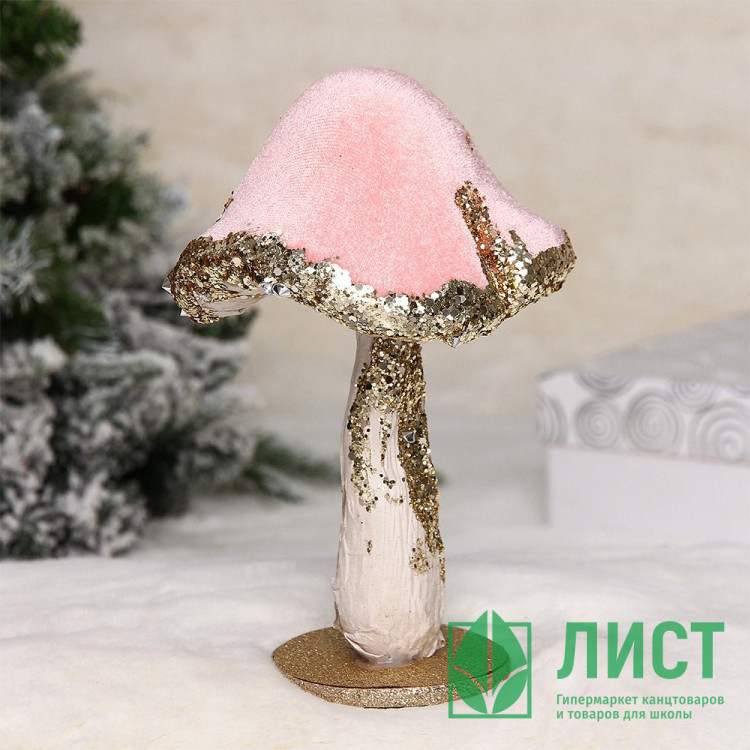 Игрушка декор. "Бархат Грибочек сказочный" 18,5см цв.розовый арт.183-0523