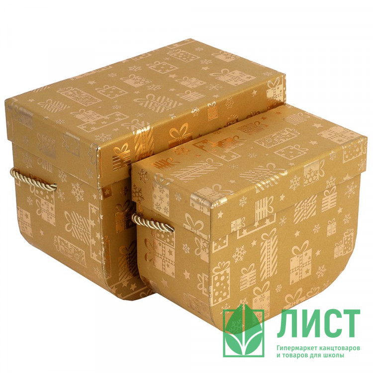 Коробка подарочная 15*11см "Сундучок" ручка-шнур цв.золото арт.369-541