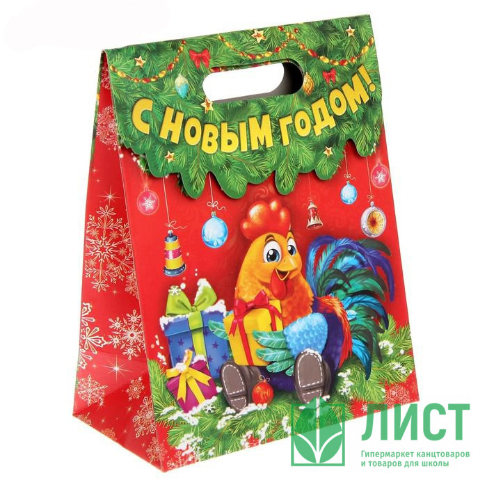 Пакет подарочный 18*23см бумаж. Петух с подарком арт.1313828