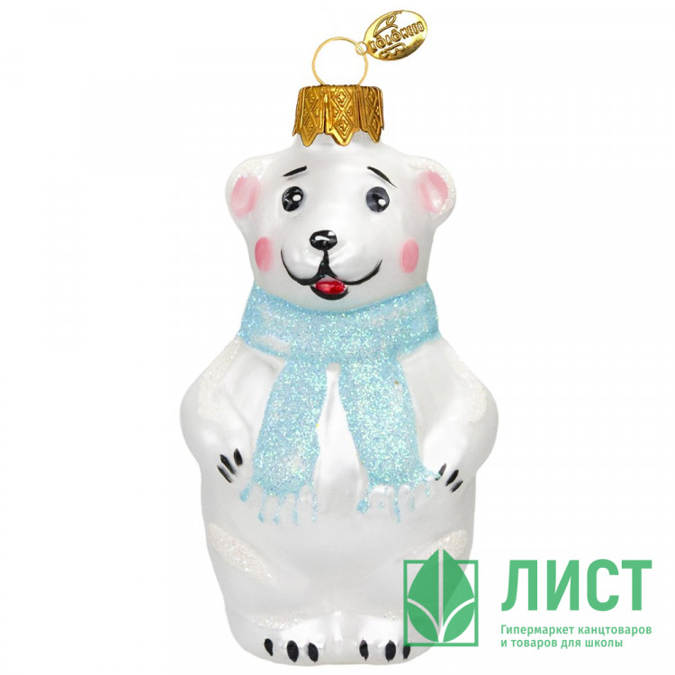 Украшение на ёлку стекло 09см "Мишутка в шарфе" голубой п/у арт.ФУ-739/1/4