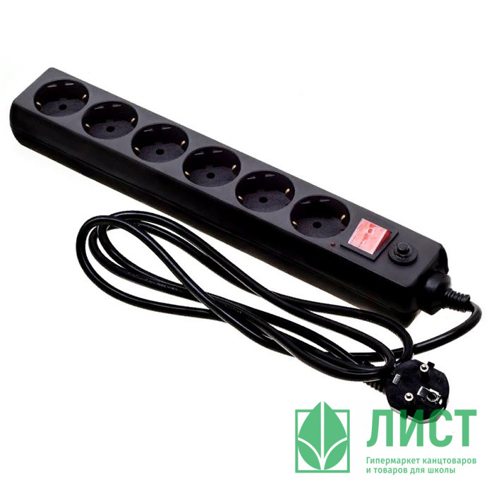 Сетевой фильтр BURO 6 розеток, 1.8 метра, (600SH-16-1.8-B), черный