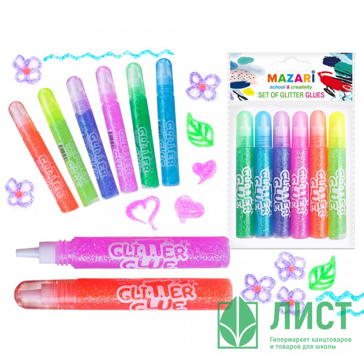 Гель с блестками 6 штук в наборе Mazari полупрозрачный 10 мл х 6 цветов арт.M-5655