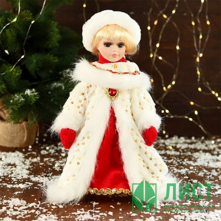 Игрушка декор. "Снегурочка" 32см в бело/красной шубке арт.9692606