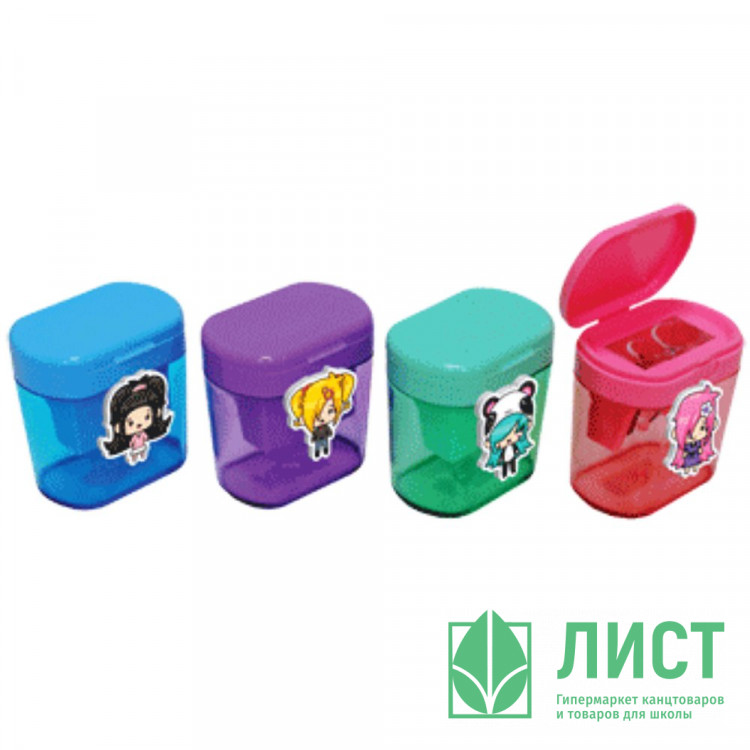 Точилка пластиковая (deVENTE) NicoNico:-) 2 отверстия с контейнером ассорти арт.8031300